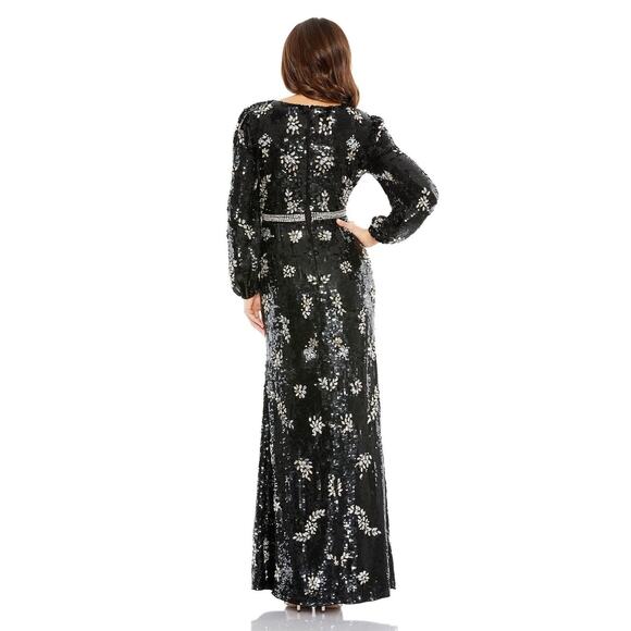 Mac Duggal Black 93616 Bishop Long Sleeve V Neck Sequin Gown Size 8 NWT - Picture 2 of 11